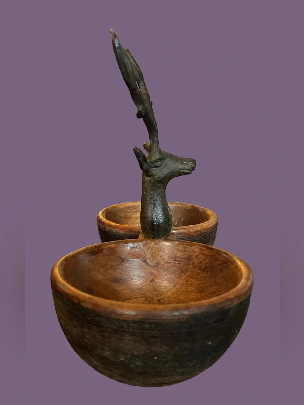 Mudpie Wood Double Dip Bowl Metal Stag Deer Head Antlers
